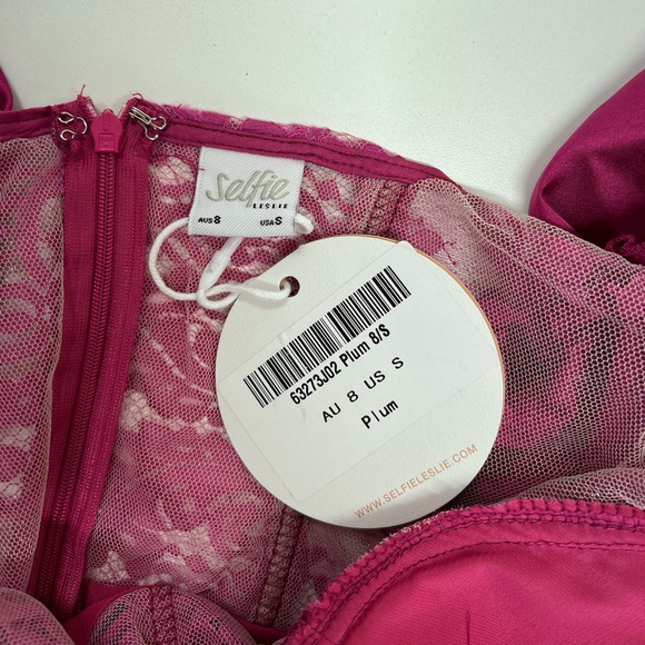 Selfie Leslie Trophy Long Sleeve Lace Bodice Mini Dress Plum Pink New With Tags - Picture 6 of 15